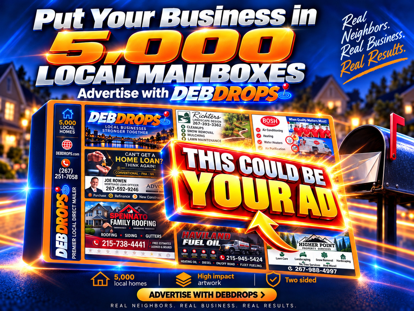 Example DEBDROPS community mailer filled with local business ads