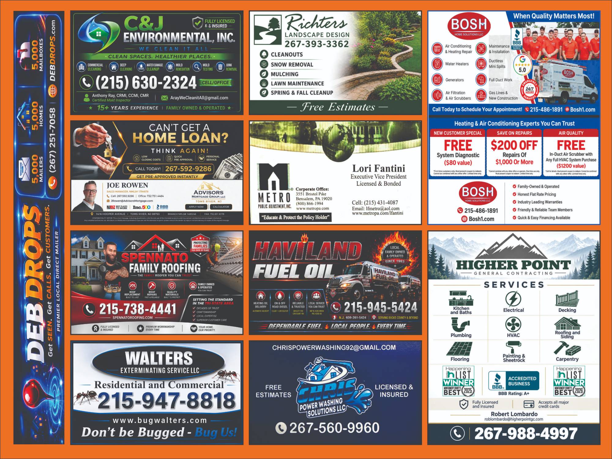 Example DEBDROPS community mailer filled with local business ads